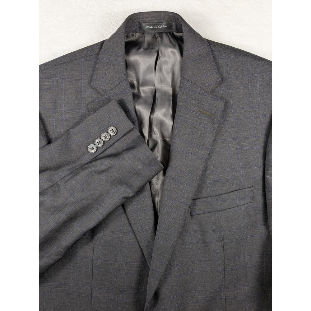 CALVIN KLEIN Mns blue WINDOWPANE 100%‎ WOOL Sport Coat Jacket Blazer 42R